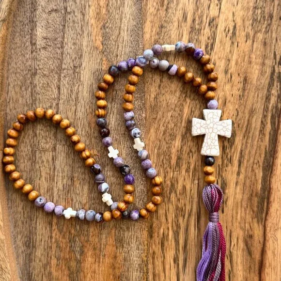 All Good Vibes Handmade Tassel Beaded Necklace (purple #2001) - Picture 3 of 7